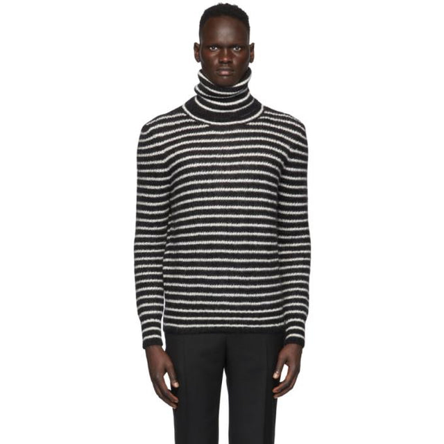 Saint Laurent Black and Off-White Loose Fit Turtleneck