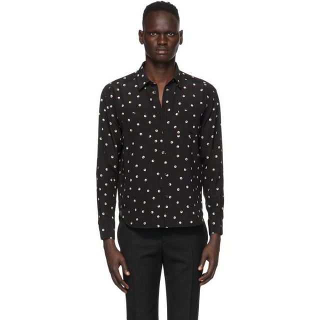 Saint Laurent Black and Off-White Silk Graphic Shirt