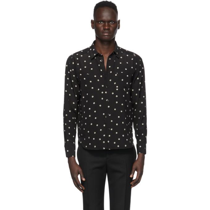 Saint Laurent Black and Off-White Silk Graphic Shirt