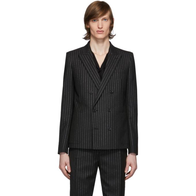 Saint Laurent Black and Silver Lame Blazer