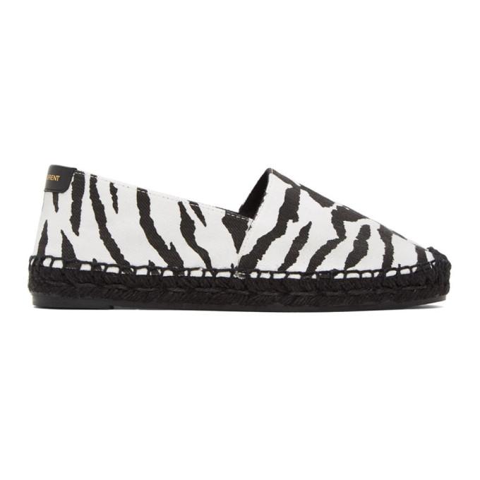 Saint Laurent Black and White Embroidered Canvas Espadrilles