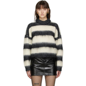 Saint Laurent Black and White Mohair Striped Sweater