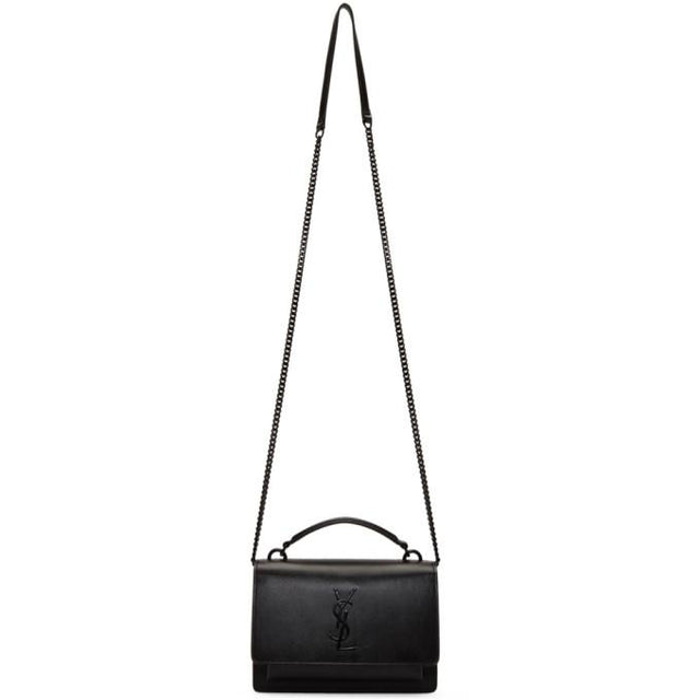 Saint Laurent Black Buffed Calfskin Sunset Chain Wallet Bag