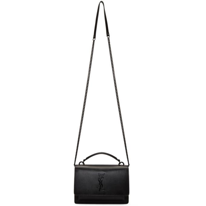 Saint Laurent Black Buffed Calfskin Sunset Chain Wallet Bag