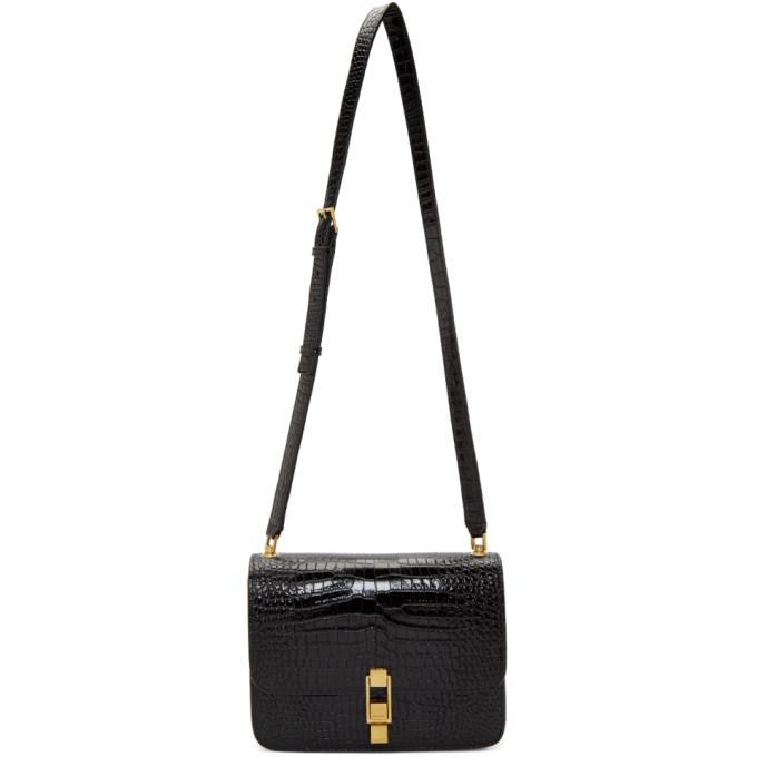 Saint Laurent Black Croc Carre Satchel Bag