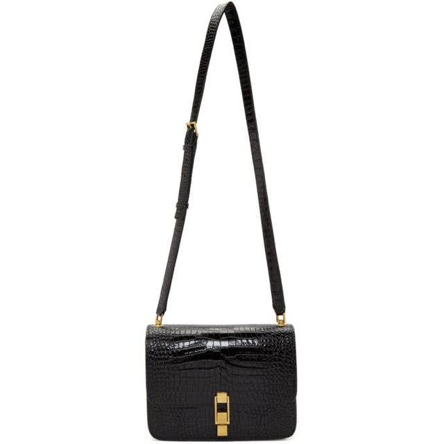 Saint Laurent Black Croc Carre Satchel Bag