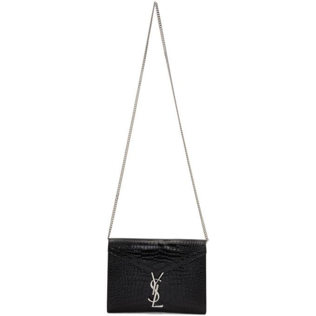 Saint Laurent Black Croc Cassandra Chain Wallet Bag