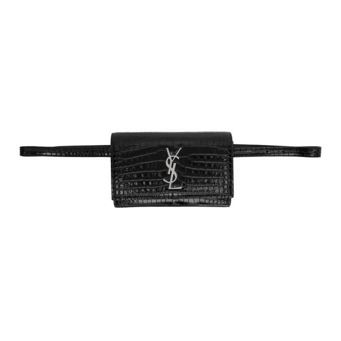Saint Laurent Black Croc Kate Belt Bag