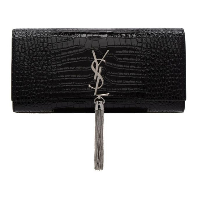 Saint Laurent Black Croc Kate Tassel Clutch