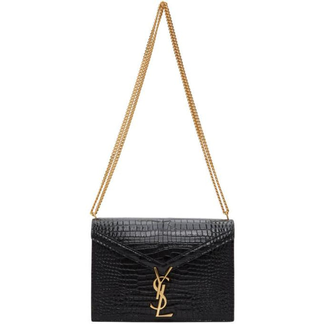 Saint Laurent Black Croc Medium Cassandra Bag