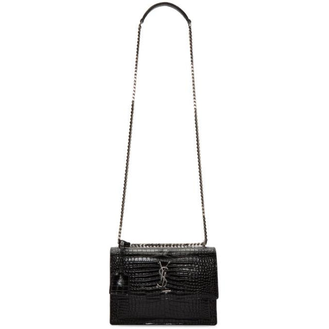 Saint Laurent Black Croc Medium Sunset Bag