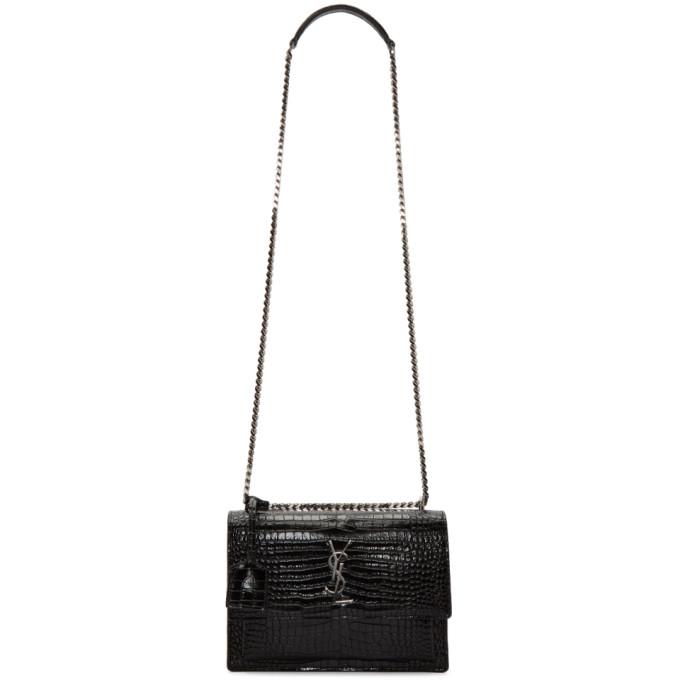 Saint Laurent Black Croc Medium Sunset Bag