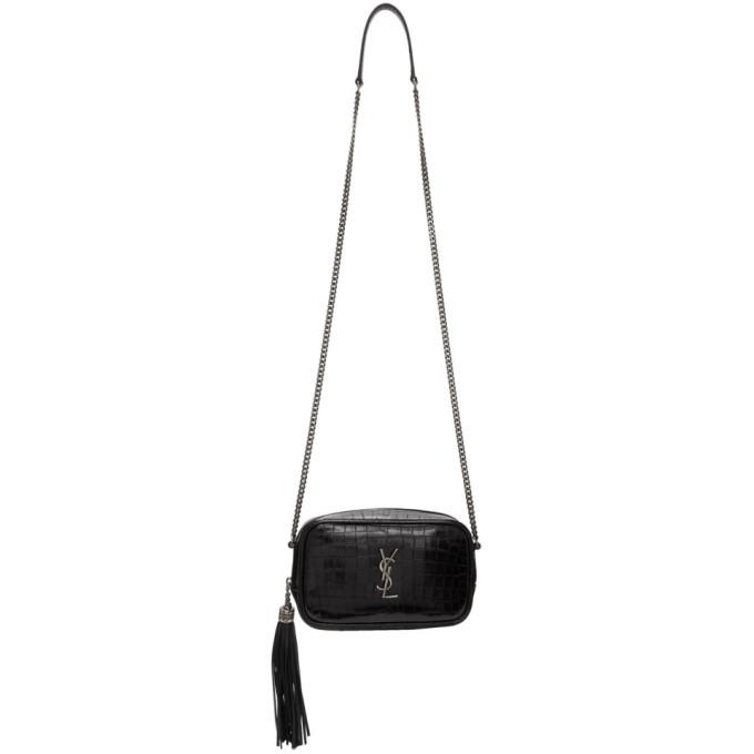 Saint Laurent Black Croc Mini Lou Camera Bag