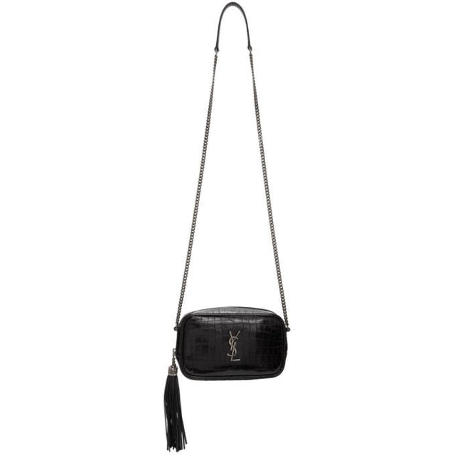 Saint Laurent Black Croc Mini Lou Camera Bag