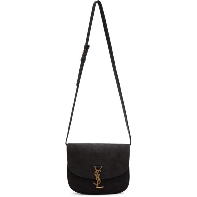 Saint Laurent Black Croc Nubuck Medium Kaia Bag