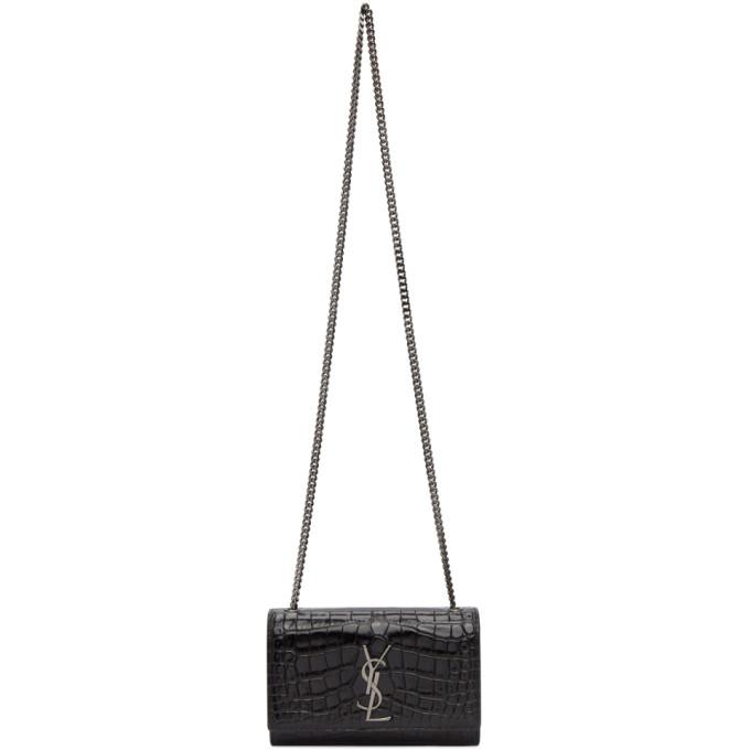 Saint Laurent Black Croc Small Kate Bag