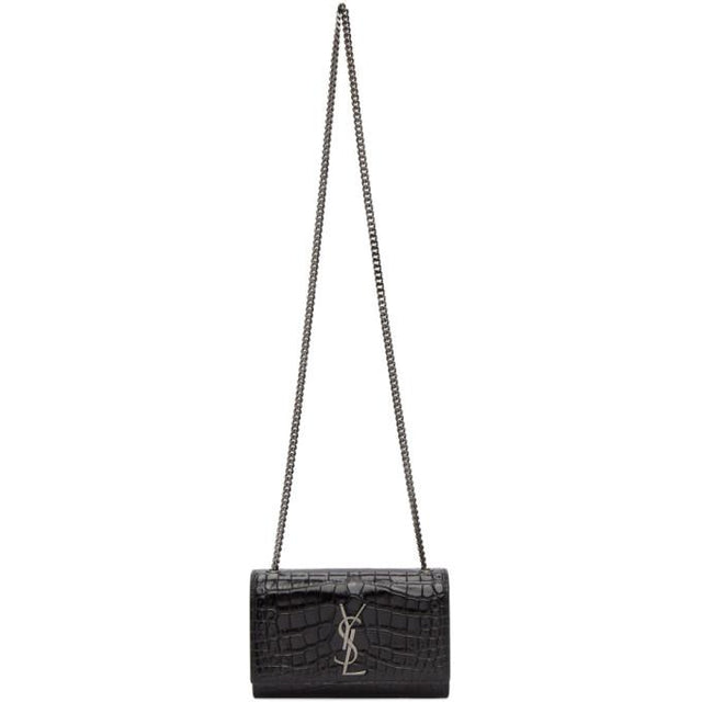 Saint Laurent Black Croc Small Kate Bag