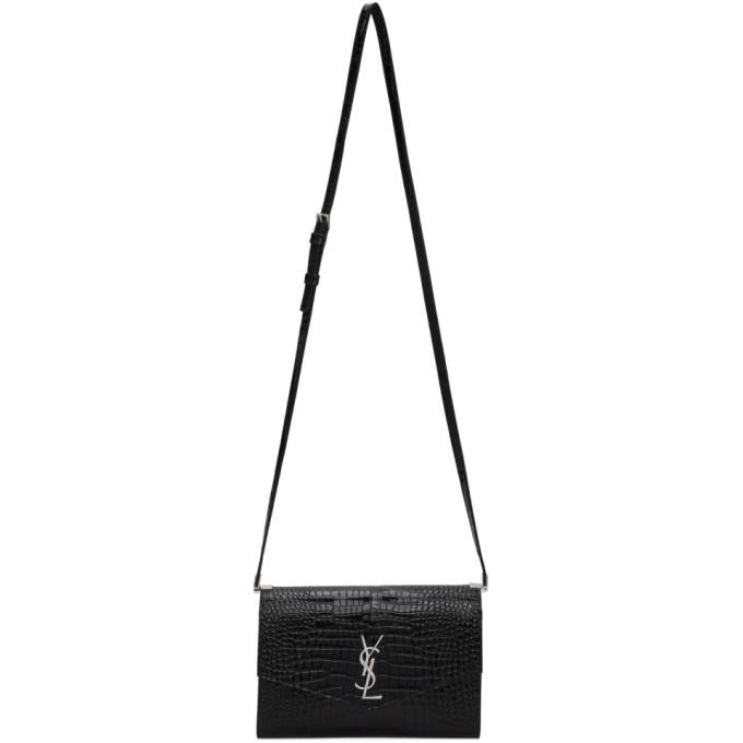Saint Laurent Black Croc Uptown Wallet Bag