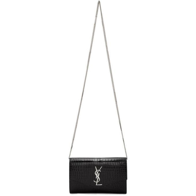 Saint Laurent Black Croc Uptown Wallet Bag
