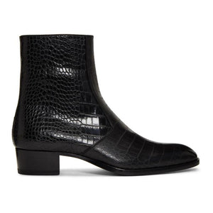 Saint Laurent Black Croc Wyatt Zip Boots