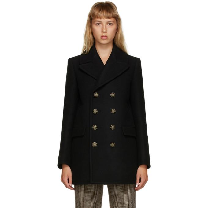 Saint Laurent Black Double-Breasted Peacoat