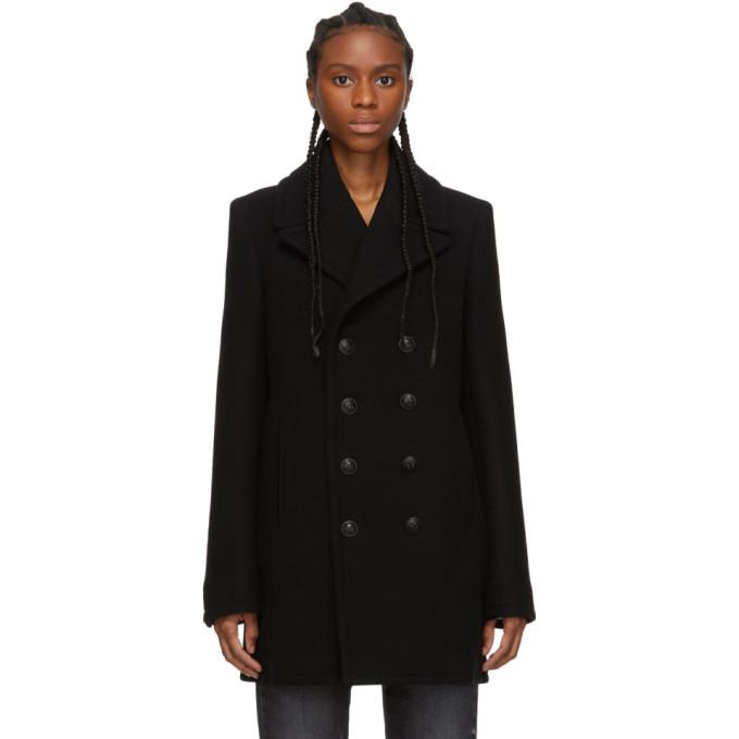Saint Laurent Black Felted Wool Classic Peacoat