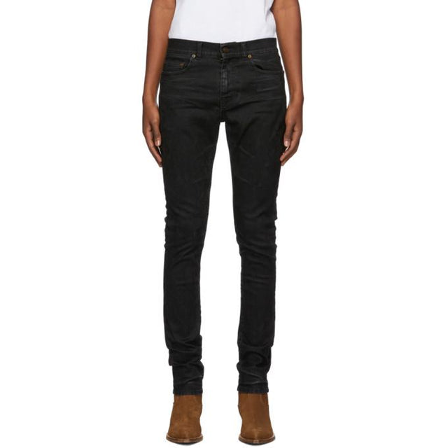 Saint Laurent Black Lightly Coated Skinny Jeans