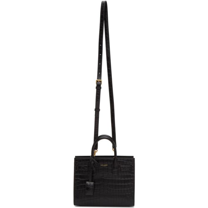 Saint Laurent Black Matte Croc Nano Sac De Jour Tote