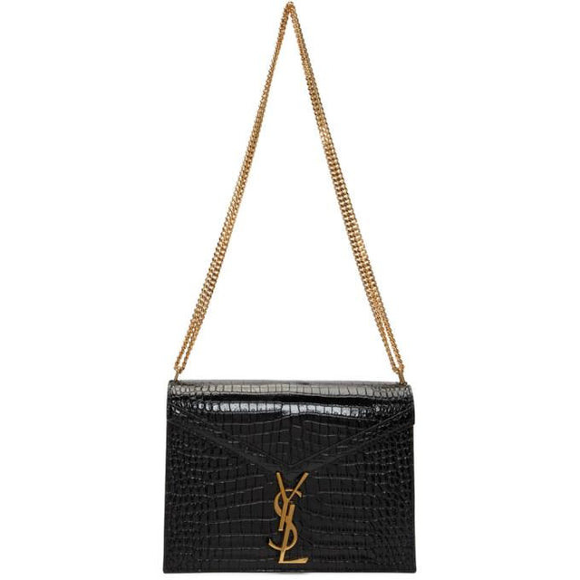 Saint Laurent Black Medium Croc Cassandra Bag