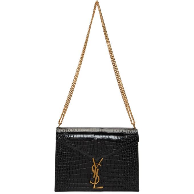 Saint Laurent Black Medium Croc Cassandra Bag