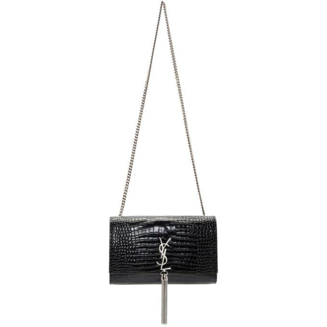 Saint Laurent Black Medium Croc Kate Tassel Bag