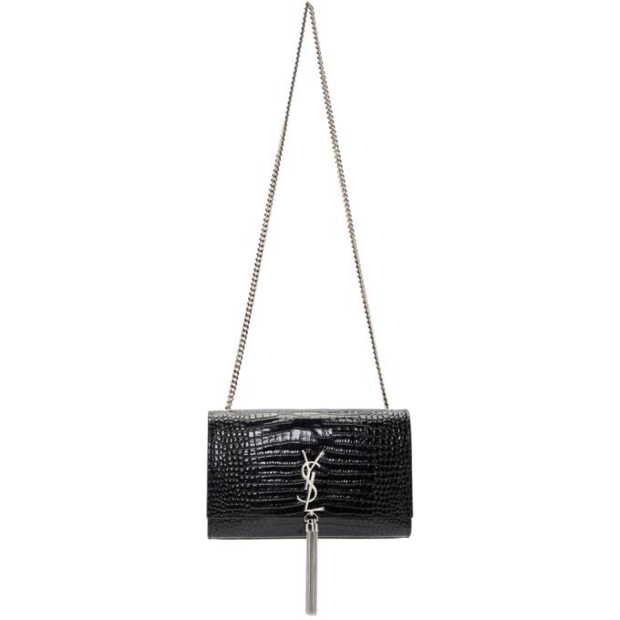 Saint Laurent Black Medium Croc Kate Tassel Bag