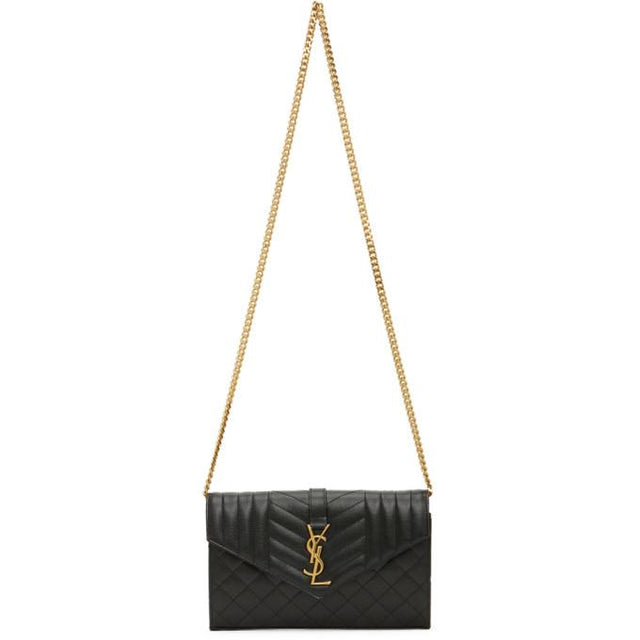 Saint Laurent Black Monogramme Envelope Wallet on Chain Bag