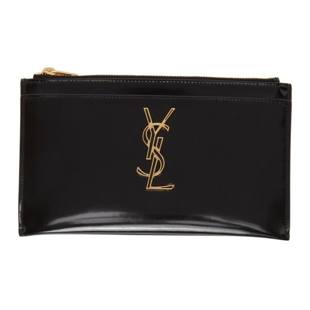 Saint Laurent Black Patent Monogramme Bill Pouch