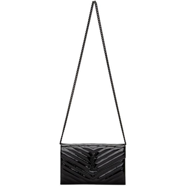 Saint Laurent Black Patent Monogramme Chain Wallet Bag