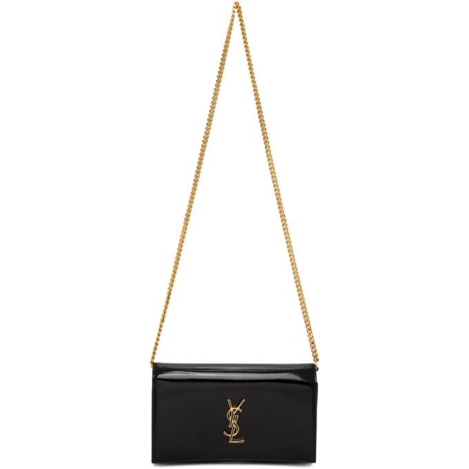 Saint Laurent Black Patent Monogramme Chain Wallet Bag