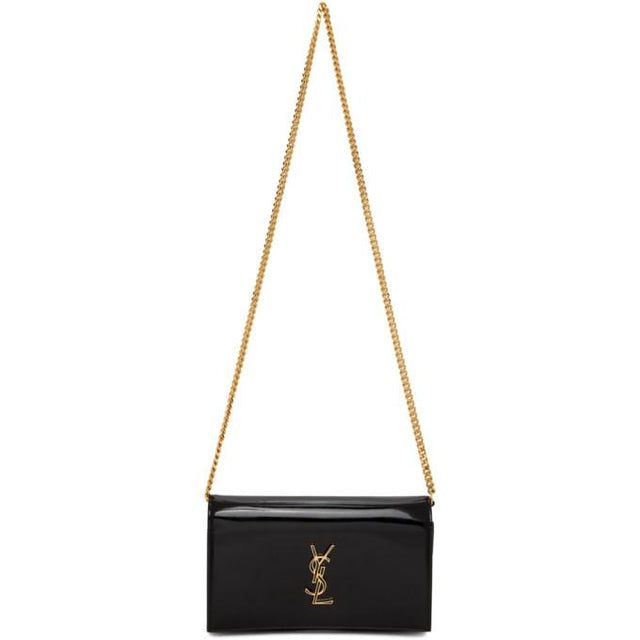 Saint Laurent Black Patent Monogramme Chain Wallet Bag