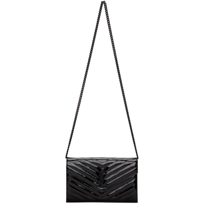 Saint Laurent Black Patent Monogramme Chain Wallet Bag