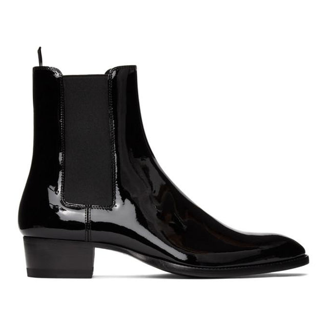 Saint Laurent Black Patent Wyatt Chelsea Boots
