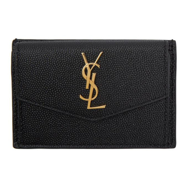 Saint Laurent Black Pebble Grained Uptown Card Holder