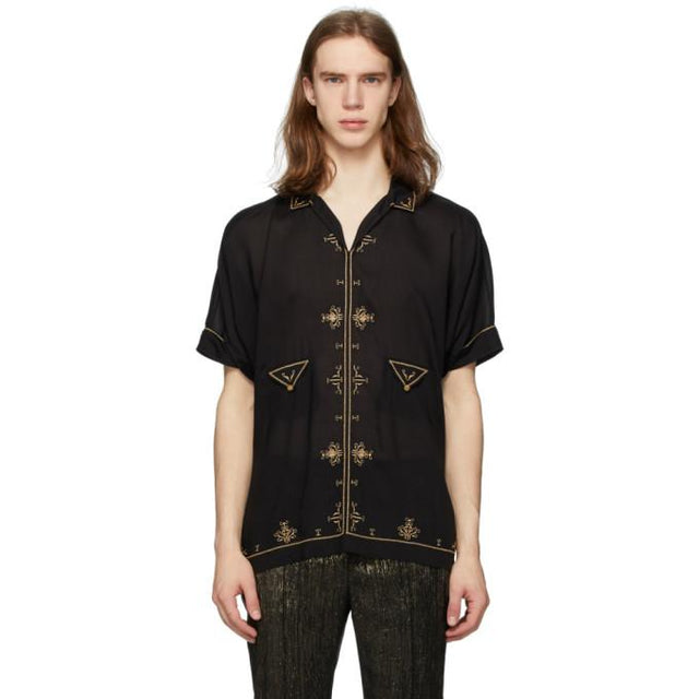 Saint Laurent Black Satin Short Sleeve Shirt