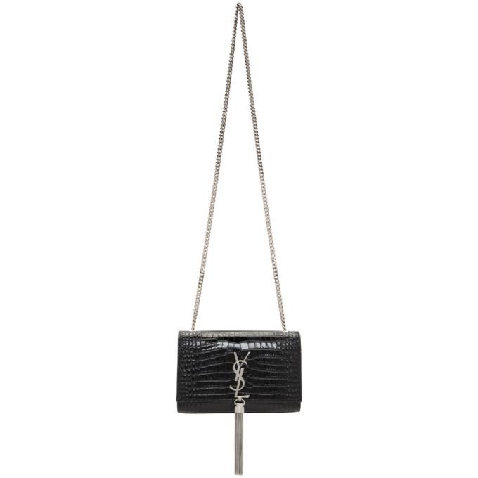 Saint Laurent Black Small Croc Kate Tassel Bag