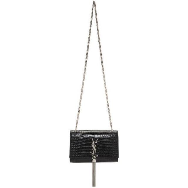 Saint Laurent Black Small Croc Kate Tassel Bag