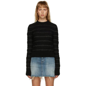 Saint Laurent Black Striped Sequin Crewneck