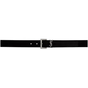 Saint Laurent Black Suede Monogramme Belt