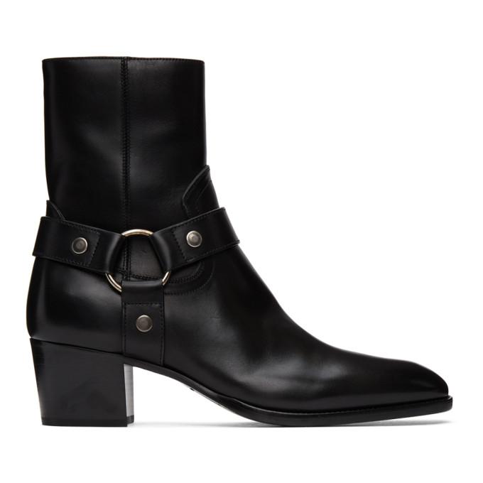 Saint Laurent Black Wyatt Harness Boots