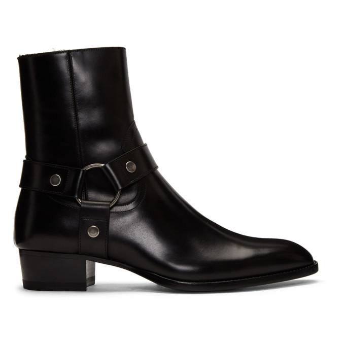Saint Laurent Black Wyatt Harness Boots