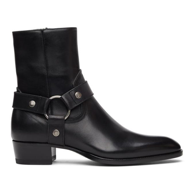 Saint Laurent Black Wyatt Harness Boots