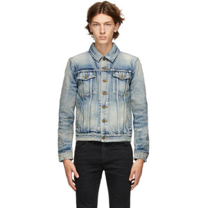 Saint Laurent Blue Denim 70s Trashed Jacket