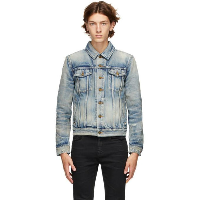 Saint Laurent Blue Denim 70s Trashed Jacket